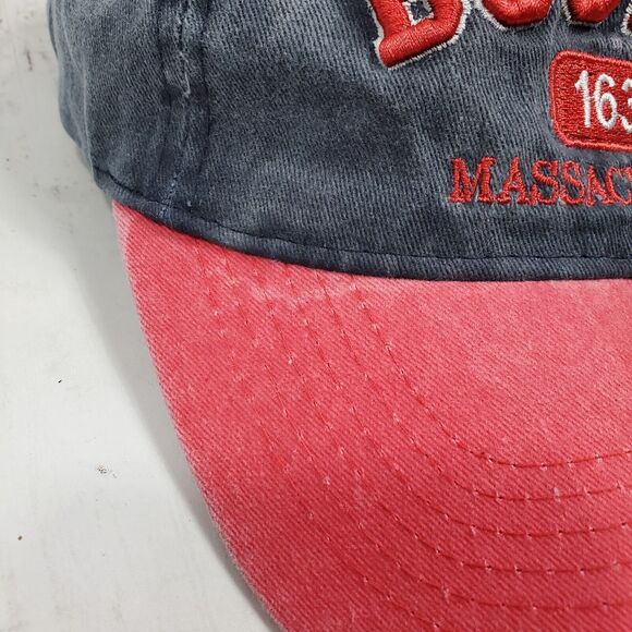 Boston Massachusetts Hat Men’s baseball cap Strapback One Size Denim Red GUC - Picture 3 of 12